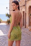 Abito corto di cocktail con spalline spaghetti con perline e albicocca bodycon paillettes