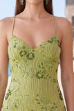 Abito corto di cocktail con spalline spaghetti con perline e albicocca bodycon paillettes