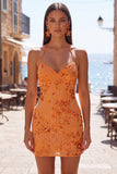 Abito corto di cocktail con spalline spaghetti con perline e albicocca bodycon paillettes
