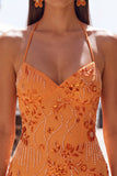 Abito corto di cocktail con spalline spaghetti con perline e albicocca bodycon paillettes