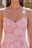 Abito corto di cocktail con spalline spaghetti con perline e albicocca bodycon paillettes