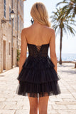 Fucsia Corsetto A Line Abito di cocktail senza spalline con appliques in pizzo