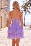 Fucsia Corsetto A Line Abito di cocktail senza spalline con appliques in pizzo