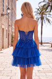 Fucsia Corsetto A Line Abito di cocktail senza spalline con appliques in pizzo