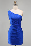 Blu Reale con Perle Arricciate Bodycon Corto Abito di cocktail con perline