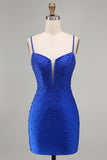 Corsetto Perle Blu Reali Abito Corto da cocktail con perline