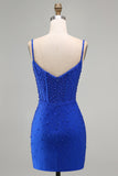 Corsetto Perle Blu Reali Abito Corto da cocktail con perline