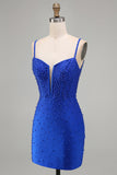 Corsetto Perle Blu Reali Abito Corto da cocktail con perline