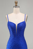 Corsetto Perle Blu Reali Abito Corto da cocktail con perline