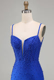 Corsetto Perle Blu Reali Abito Corto da cocktail con perline