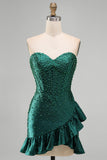 Corsetto bodycon verde scuro perle con perline orlo asimmetrico con volant Abito del ritorno