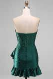 Corsetto bodycon verde scuro perle con perline orlo asimmetrico con volant Abito del ritorno