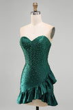 Corsetto bodycon verde scuro perle con perline orlo asimmetrico con volant Abito del ritorno