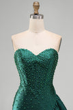 Corsetto bodycon verde scuro perle con perline orlo asimmetrico con volant Abito del ritorno