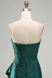 Corsetto bodycon verde scuro perle con perline orlo asimmetrico con volant Abito del ritorno