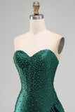 Corsetto bodycon verde scuro perle con perline orlo asimmetrico con volant Abito del ritorno