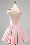 Corsetto rosa in raso a linea perle vestito corto da ritorno a casa corto con fiocchi