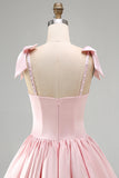 Corsetto rosa in raso a linea perle vestito corto da ritorno a casa corto con fiocchi
