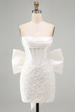 Corsetto bianco pizzo bodycon senza spalline Abito corto di ritorno a casa con grande fiocco