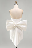 Corsetto bianco pizzo bodycon senza spalline Abito corto di ritorno a casa con grande fiocco