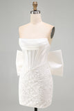 Corsetto bianco pizzo bodycon senza spalline Abito corto di ritorno a casa con grande fiocco