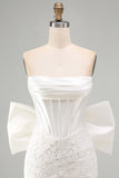 Corsetto bianco pizzo bodycon senza spalline Abito corto di ritorno a casa con grande fiocco