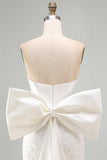 Corsetto bianco pizzo bodycon senza spalline Abito corto di ritorno a casa con grande fiocco