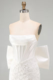 Corsetto bianco pizzo bodycon senza spalline Abito corto di ritorno a casa con grande fiocco