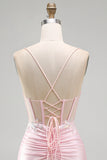 Corsetto rosa bodycon trasparente paillettes abito corto di raso per il ritorno a casa con applicazioni
