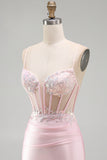 Corsetto rosa bodycon trasparente paillettes abito corto di raso per il ritorno a casa con applicazioni