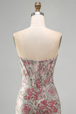 Corsetto Jacquard con paillettes bodycon a fiori rosa Abito corto di ritorno a casa senza spalline