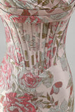 Corsetto Jacquard con paillettes bodycon a fiori rosa Abito corto di ritorno a casa senza spalline