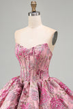 Corsetto a fiori rossi Jacquard A-Line Abito corto senza spalline per il ritorno a casa con orlo a bolle