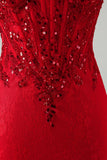 Corsetto corto di perline con corto bodycon spalline e pizzo