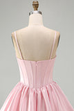 Corsetto rosa a linea A con paillettes di raso Abito corto da ritorno a casa con orlo a bolle