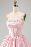 Corsetto rosa a linea A con paillettes di raso Abito corto da ritorno a casa con orlo a bolle
