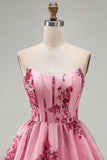 Corsetto rosa A Line senza spalline con orlo a volant corsetto floreale con stampa corta vestito di cocktail