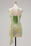 Vestito di Homecoming con corsetto verde bodycon corsetto a cuore, paillettes, con sciarpa al collo