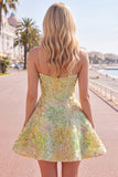 Corsetto verde a linea A, paillettes, abito corto di homecoming