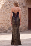 Corsetto nero senza spalline con paillettes vestito da cerimonia lungo con fiocco di raso oversize
