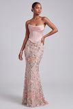 Vestito da cerimonia da fine anno con corsetto rosa sirenasenza spalline in raso con paillettes e perle