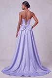 Corsetto Lavanda Sirena senza spalline in raso perle con paillettes Abito da cerimonia ricamato con fiocco