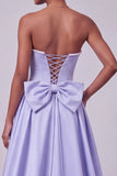 Corsetto Lavanda Sirena senza spalline in raso perle con paillettes Abito da cerimonia ricamato con fiocco