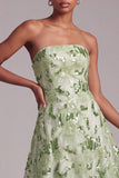 Abito da cerimonia verde A-Line Strapless Sequins Floreale Ricamato con Pizzo Dietro
