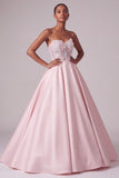 Vestito da cerimonia blush Corsetto senza spalline Abito da ballo trasparente in raso con applicazioni a farfalla 3D