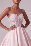 Vestito da cerimonia blush Corsetto senza spalline Abito da ballo trasparente in raso con applicazioni a farfalla 3D