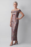 Abito Grigio Sguaina Scoperta Lungo Jacquard Madre della Sposa
