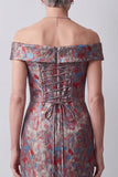 Abito Grigio Sguaina Scoperta Lungo Jacquard Madre della Sposa