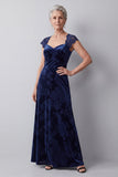 Abito Madre della Sposa in velluto blu navy in velluto a maniche a linea A
