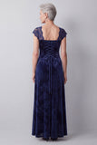 Abito Madre della Sposa in velluto blu navy in velluto a maniche a linea A